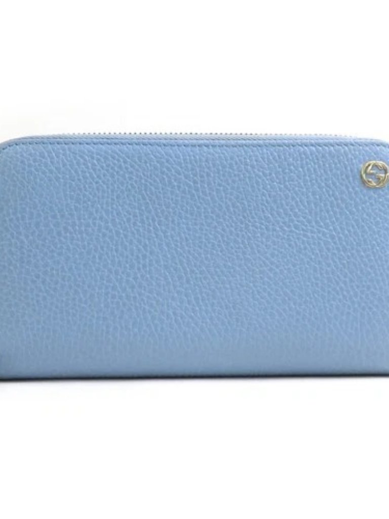 Auth Gucci Zip Around Long Wallet Light Blue Leather/Goldtone - H31502g